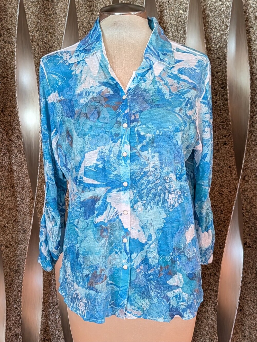 DAVID CLINE crinkle snap front shirt XL